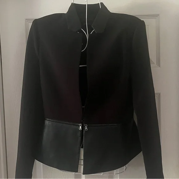 BCBGMaxAzria Black Jacket with Leather Accents removable zipper shoulder pads - Picture 1 of 12